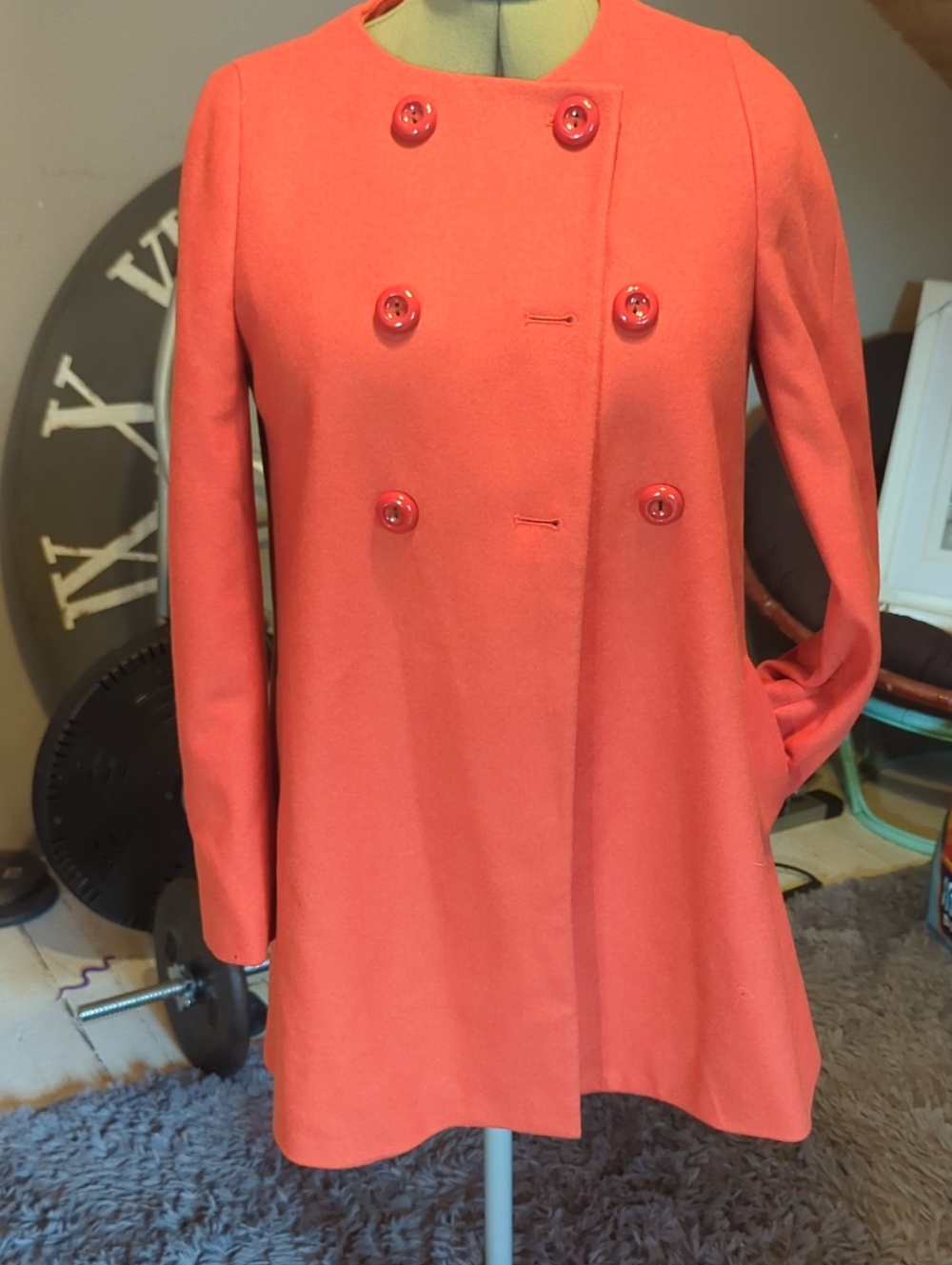 Zara Bright Burnt Orange Double-Breasted Pea Coat